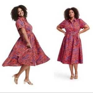 ALEXIS X Target Tropical print Leaf pockets vintage 50s shirt dress full skirt